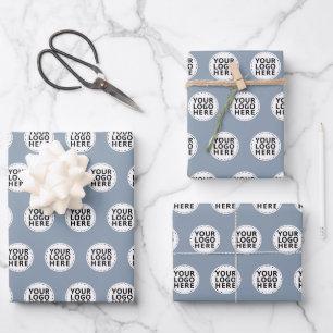 Dusty Blue Repeating Business Logo Wrapping Paper Sheet