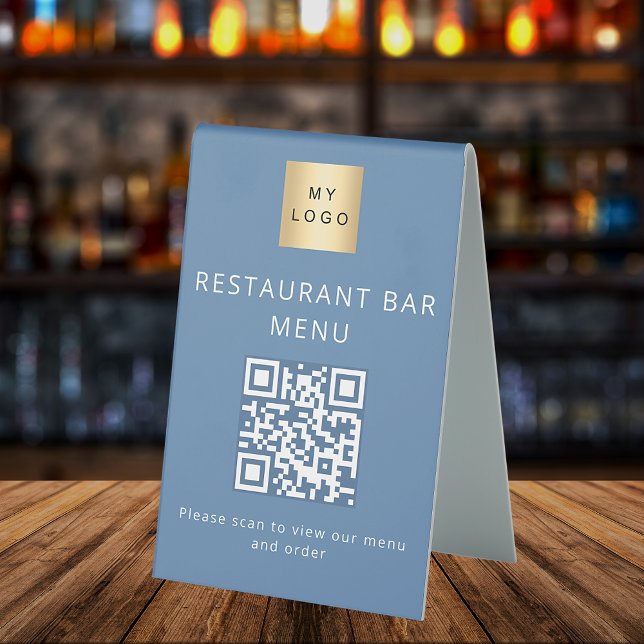 Dusty blue restaurant cafe bar scan menu QR code (Creator Uploaded)