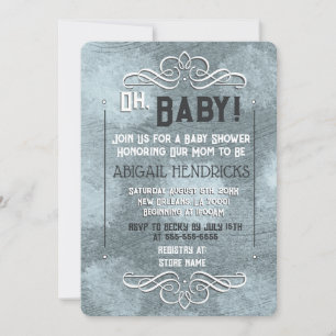 Dusty Blue Retro Art Deco Style Baby Shower  Invitation