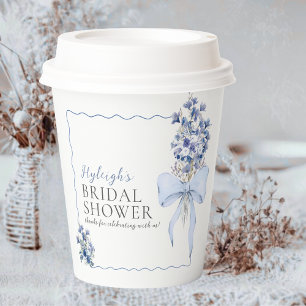 Dusty Blue Ribbon Bow Calla Lily Bridal Shower Paper Cups
