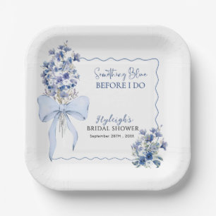 Dusty Blue Ribbon Bow Calla Lily Bridal Shower  Paper Plate