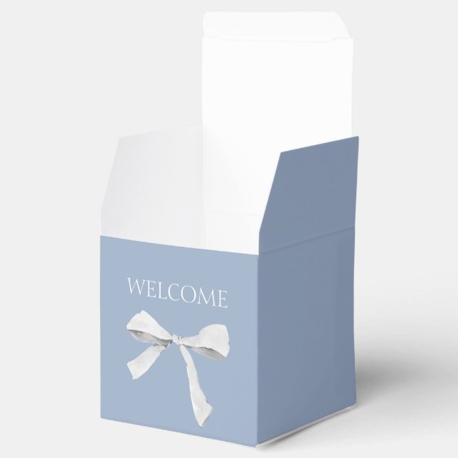 Dusty Blue | Ribbon Wedding Welcome Favour Box (Opened)