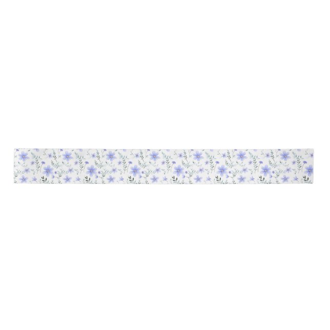 dusty blue ribbon with wildflowers satin ribbon (Front)