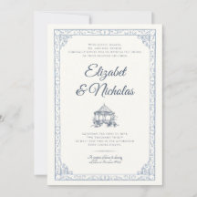 Dusty Blue Rococo Garden Wedding Invitation
