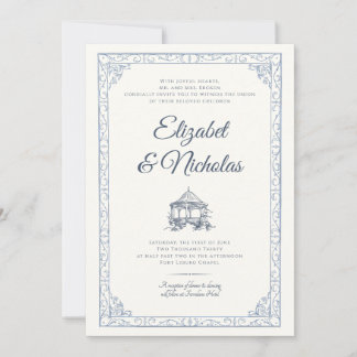 Dusty Blue Rococo Garden Wedding Invitation
