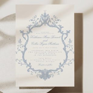 Dusty Blue Rococo Wedding Invitation