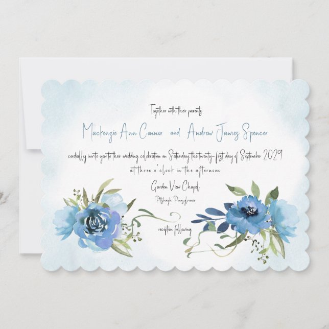Dusty Blue Romance Floral Watercolor Invitation (Front)