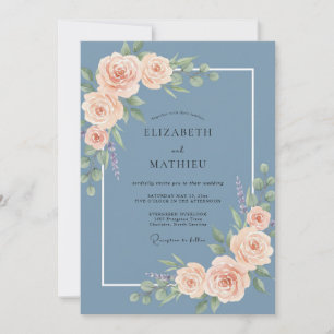 Dusty Blue Romantic Blossom Wedding Invitation