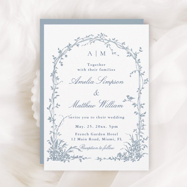Dusty Blue Romantic Botanical Arch Garden Wedding  Invitation (Creator Uploaded)