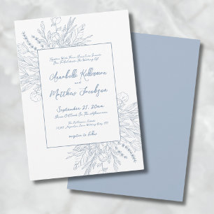 Dusty Blue Romantic Botanical Elegant Wedding Invitation
