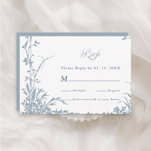 Dusty Blue Romantic Botanical Garden Wedding RSVP Card