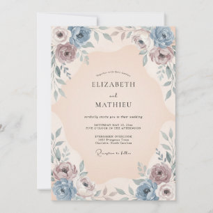 Dusty Blue Romantic Botanical Wedding Invitation