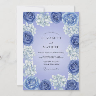 Dusty Blue Romantic Floral Bloom Wedding Invitation