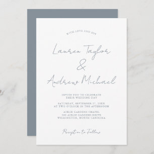Dusty Blue Romantic Modern Wedding Invitation