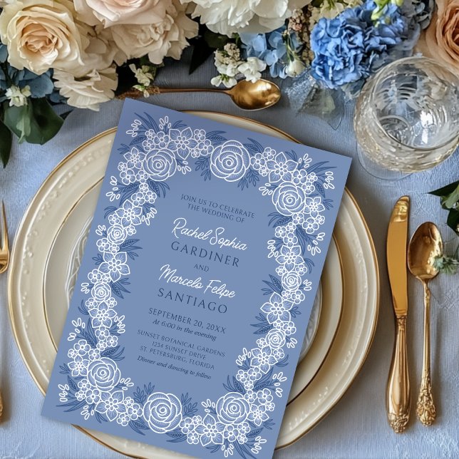 Dusty Blue Romantic Wedding Invitation (Creator Uploaded)