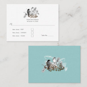 Dusty Blue Romantic Woodpecker Love Birds  Place Card