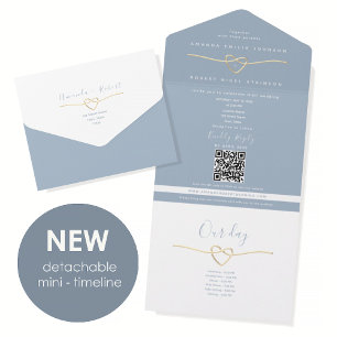 Dusty Blue Rope Heart Timeline All In One Wedding  All In One Invitation