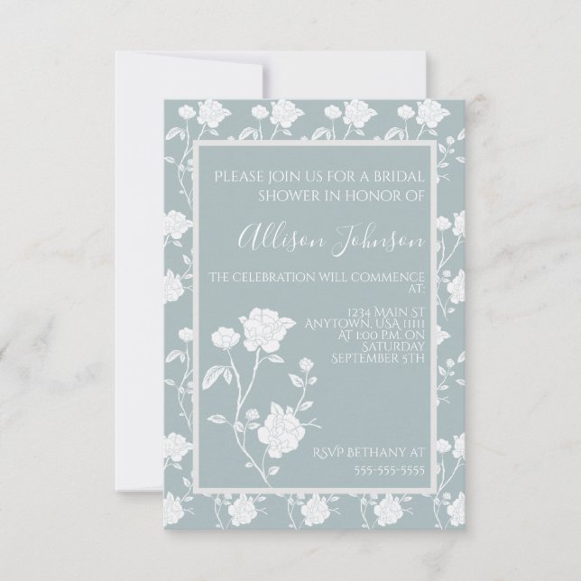 Dusty Blue Rose Bridal Shower Invitation (Front)