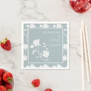 Dusty Blue Rose Bridal Shower Napkins