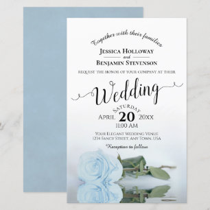 Dusty Blue Rose Chic BUDGET Wedding Invitation