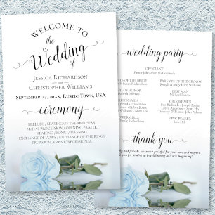Dusty Blue Rose Elegant Budget Wedding Program