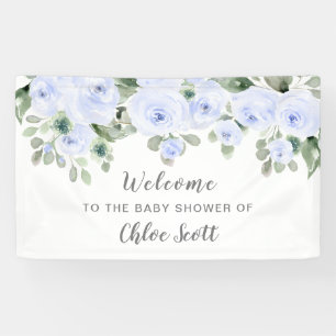 Dusty Blue Rose Floral Baby Shower Welcome Banner
