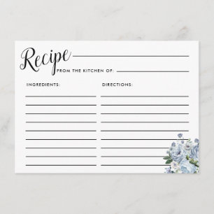 Dusty Blue Rose Floral Bridal Shower Recipe Card