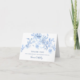 Dusty Blue Rose Floral Photo Inside 70th Birthday Thank You Card