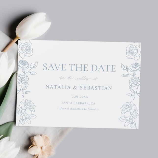 Dusty Blue Rose Floral Romantic Wedding Announceme Save The Date (Creator Uploaded)