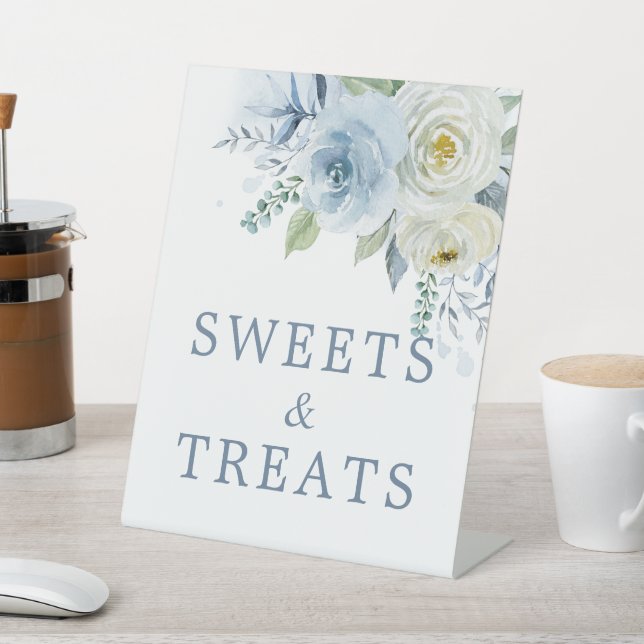 Dusty Blue Rose Floral Shower Sweets & Treats Sign (In SItu)