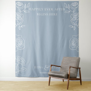Dusty Blue Rose Floral Wedding Reception Backgroun Tapestry