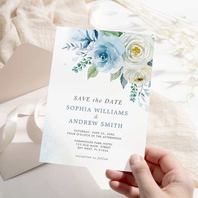 Dusty Blue Rose Floral Wedding Save the Date Invitation (Creator Uploaded)