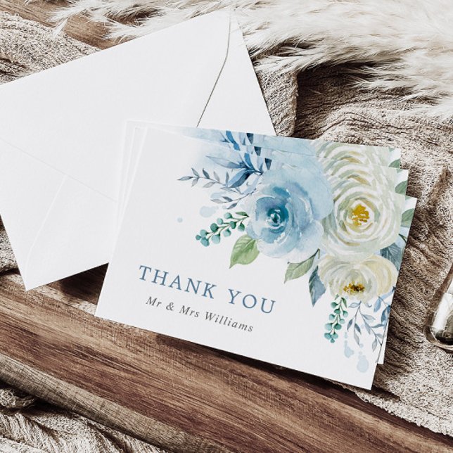 Dusty Blue Rose Floral Wedding Thank You Card (Creator Uploaded)