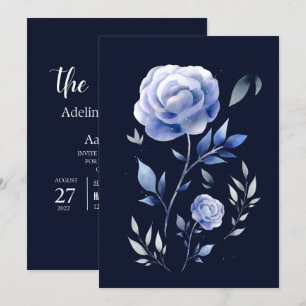 dusty blue rose flower floral wedding invitation