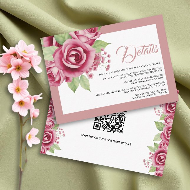 Dusty blue rose flowers QR code wedding details Enclosure Card (Creator Uploaded)