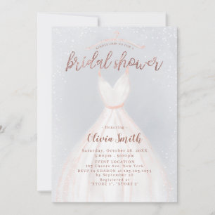 Dusty Blue Rose Gold Elegant Dress Bridal Shower Invitation