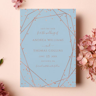 Dusty Blue Rose Gold Glitter Geometric Wedding Save The Date