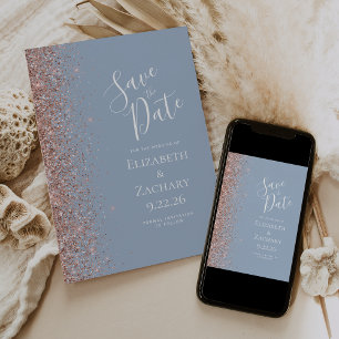 Dusty Blue Rose Gold Save the Date Announcement