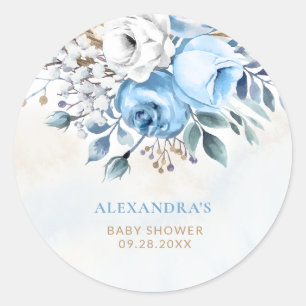Dusty Blue Rose in Bloom Spring Summer Baby Shower Classic Round Sticker
