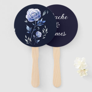 Dusty blue rose navy blue elegant floral hand fan