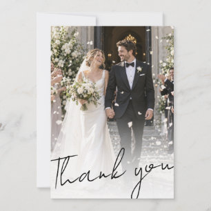 Dusty Blue Rose Navy Floral Photo Wedding Thank You Card