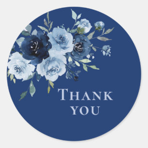 Dusty Blue Rose Navy Floral Wedding Classic Round Sticker