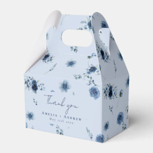 Dusty Blue Rose Navy Floral Wedding Favour Box