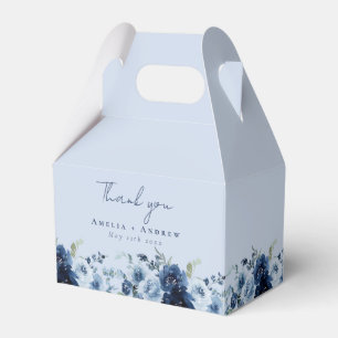 Dusty Blue Rose Navy Floral Wedding Favour Box
