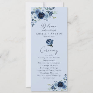 Dusty Blue Rose Navy Floral Wedding Program
