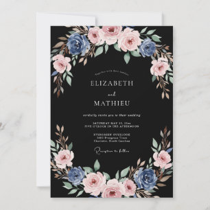 Dusty Blue Rose Painterly Flourish Wedding Invitation