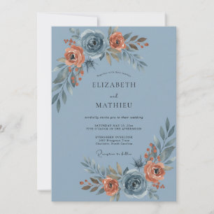Dusty Blue Rose Painterly Wedding Invitation