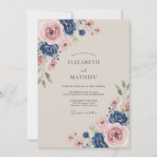 Dusty Blue Rose Romantic Wedding Invitation