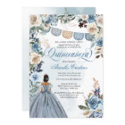 Dusty Blue Rose Rustic Country Quinceañera Invitat