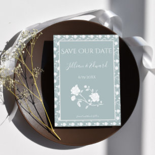 Dusty Blue Rose Save The Date Announcement
